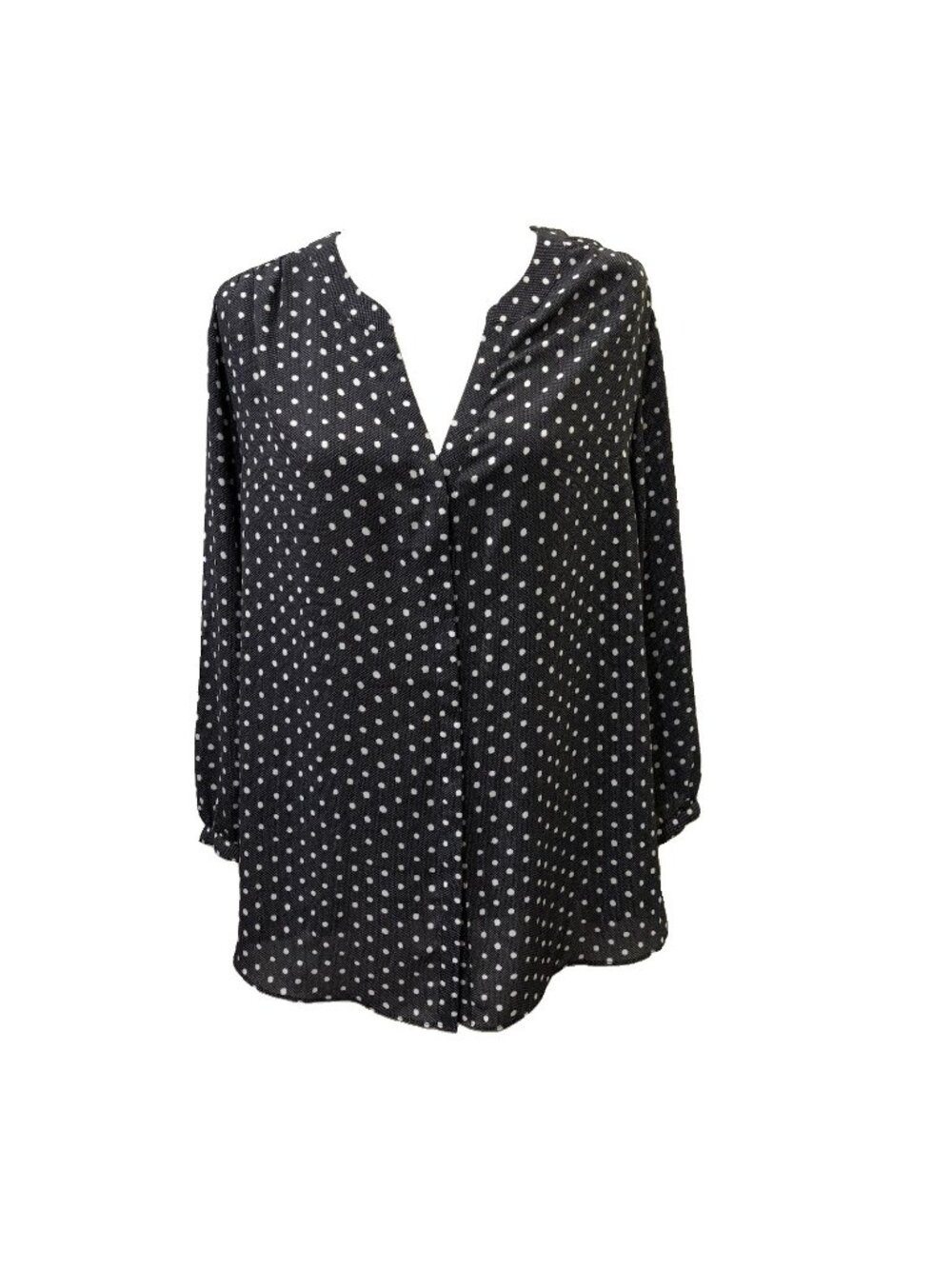NYDJ Polka Dot Blouse V-Neck Long Sleeve Button Front Pleated Women XL